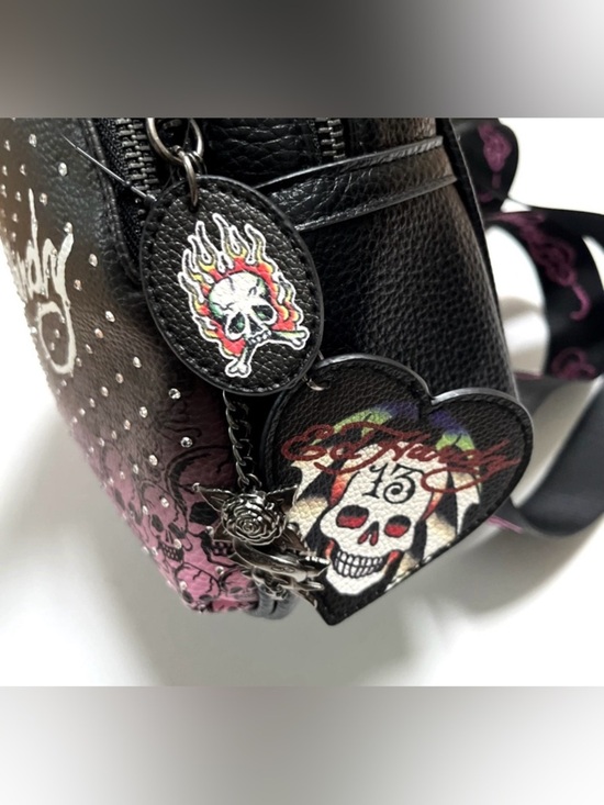 Ed Hardy Black & Pink Skull Print Mini Backpack